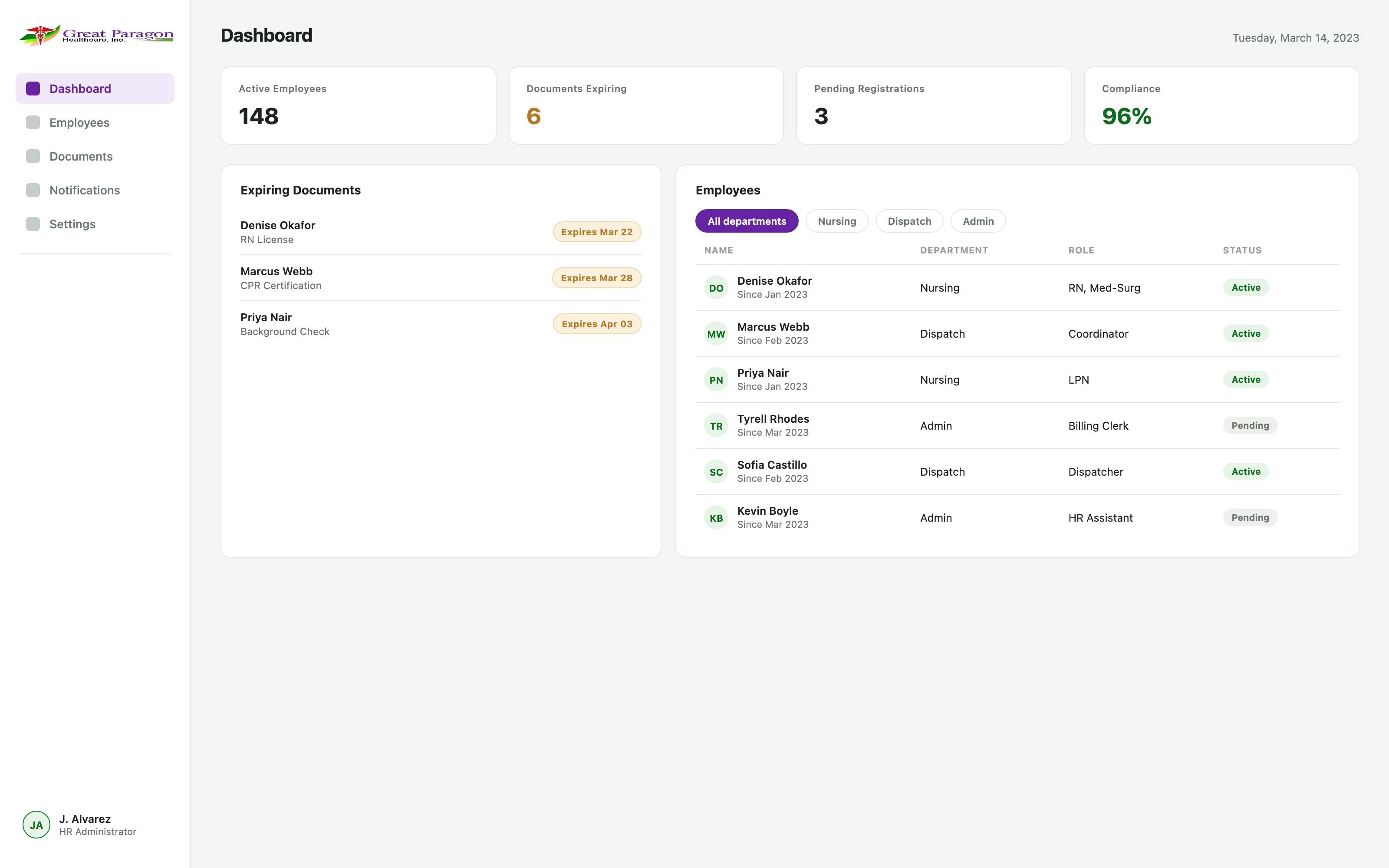 Employee portal dashboard